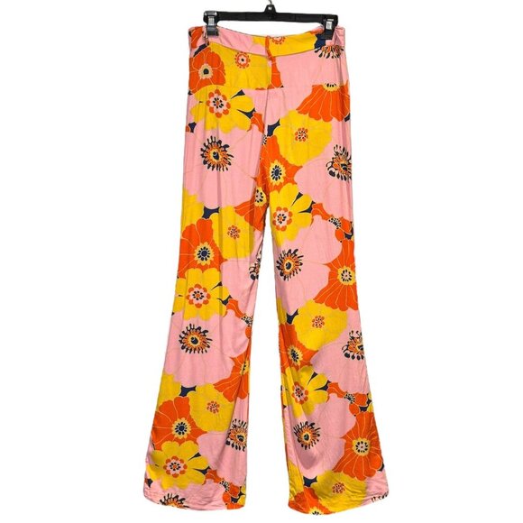 Zara Floral Print Flare Pants Sz.S Pink High Rise Viscose Dopamine Blogger Fav - Picture 7 of 16